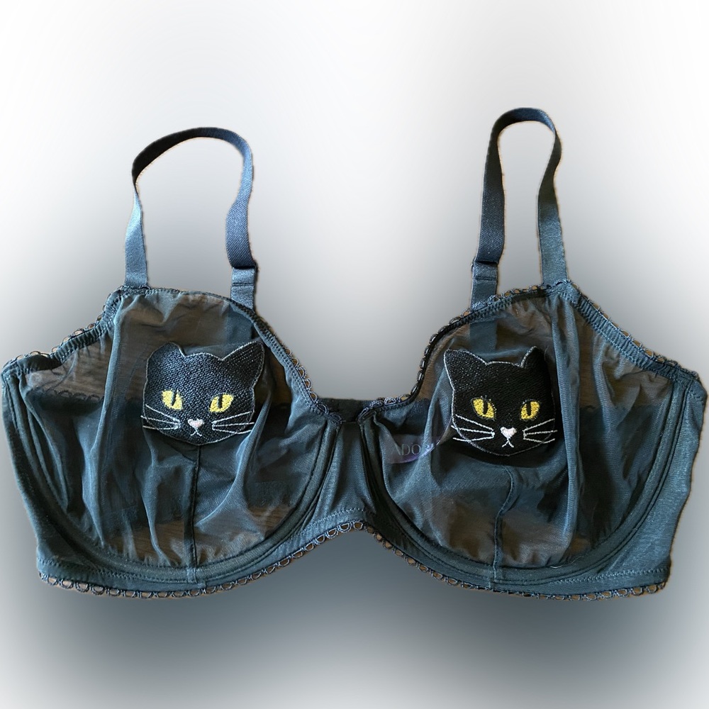 Adore Me Black Boo Cat Halloween Lace Bra